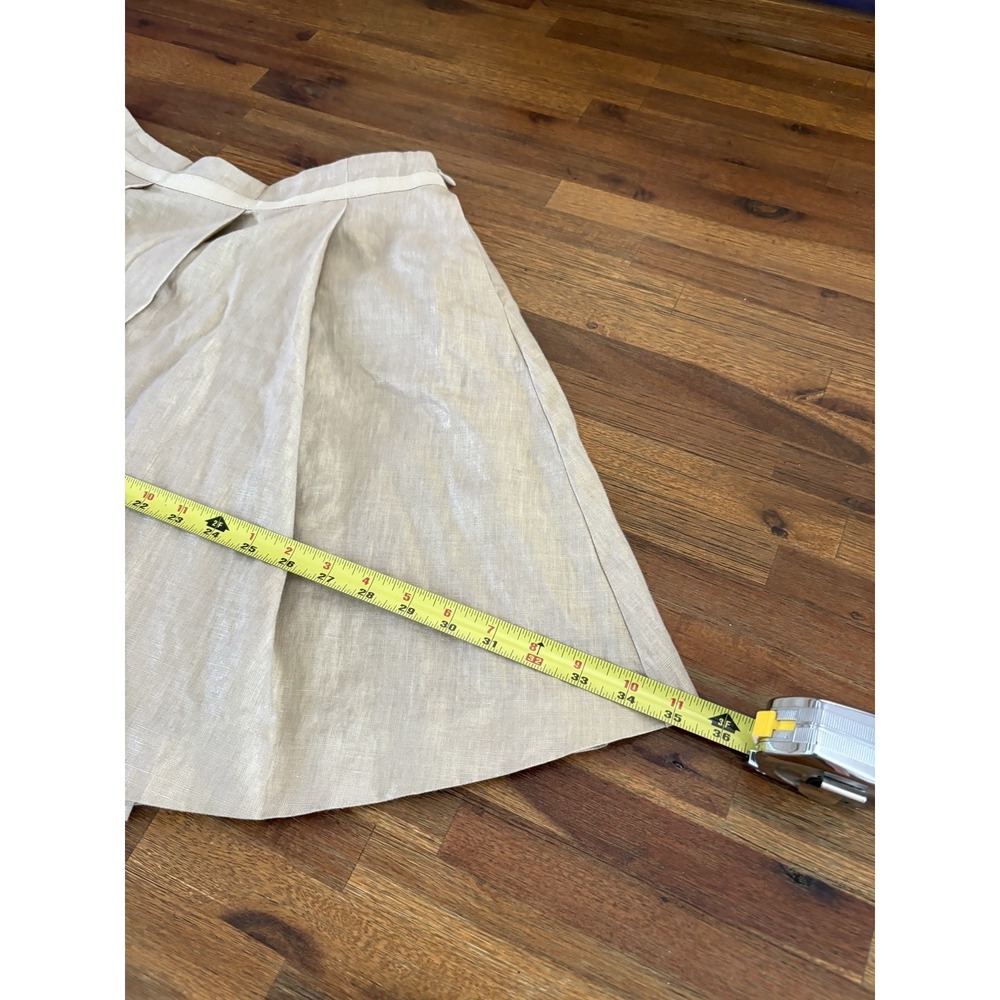 SEE BY CHLOE Linen Skirt SIZE 2 /36 Beige With Gold Thread Sparkle Pleated Mini - Picture 12 of 16